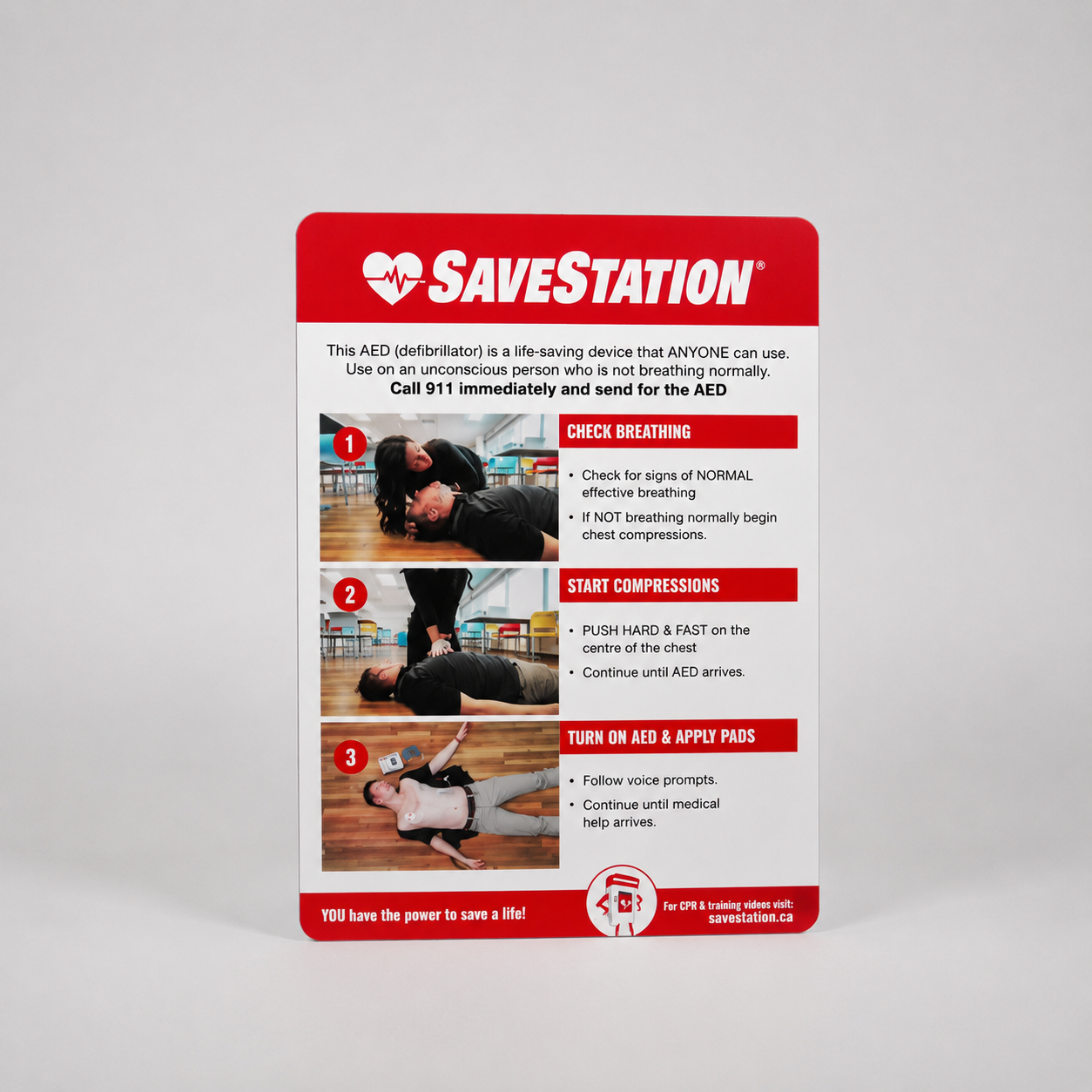 Savestation Outdoor Signage Bundle With AED Instructional Wall Sign - Action First Aid