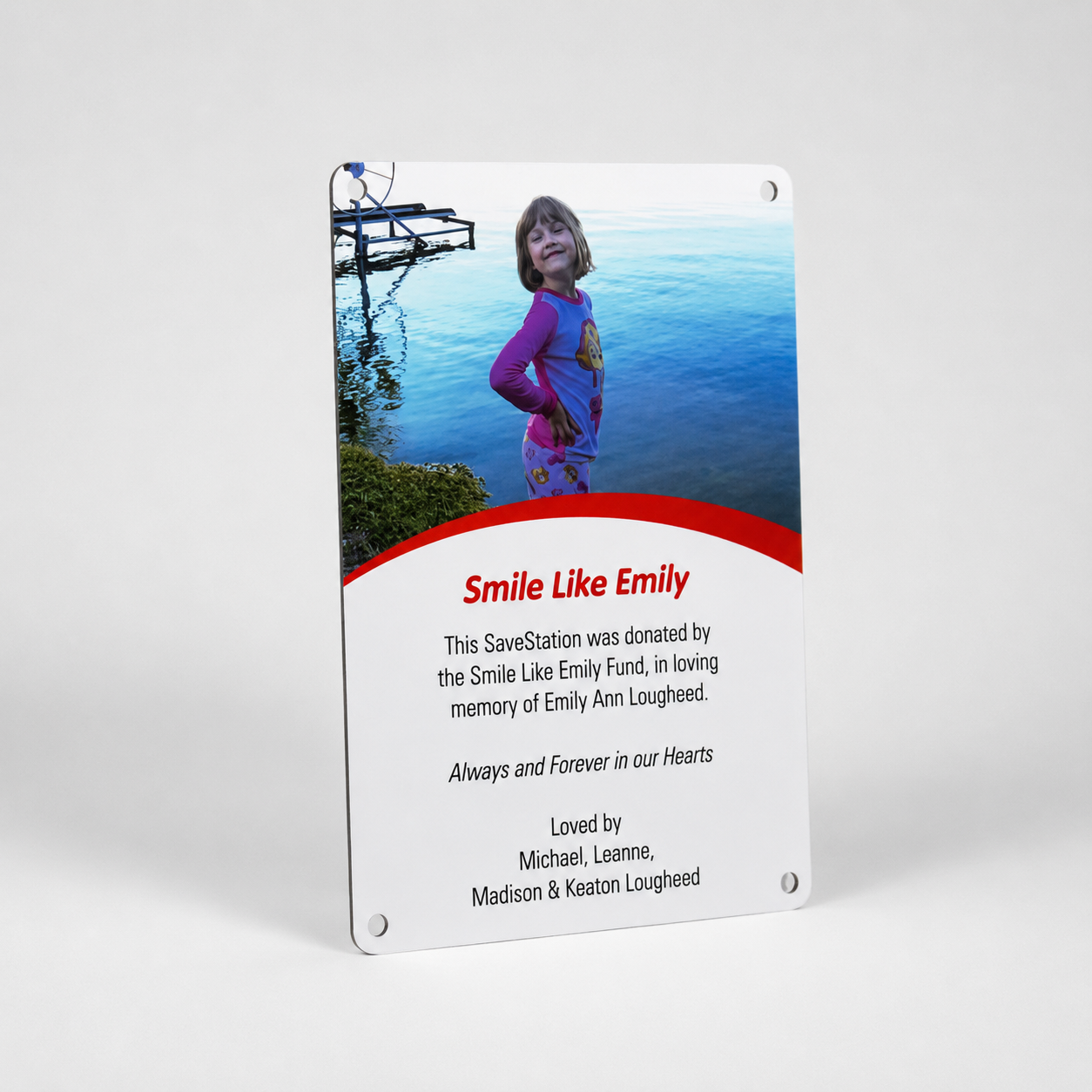Smile Like Emily Commemorative Plaque - Action First Aid