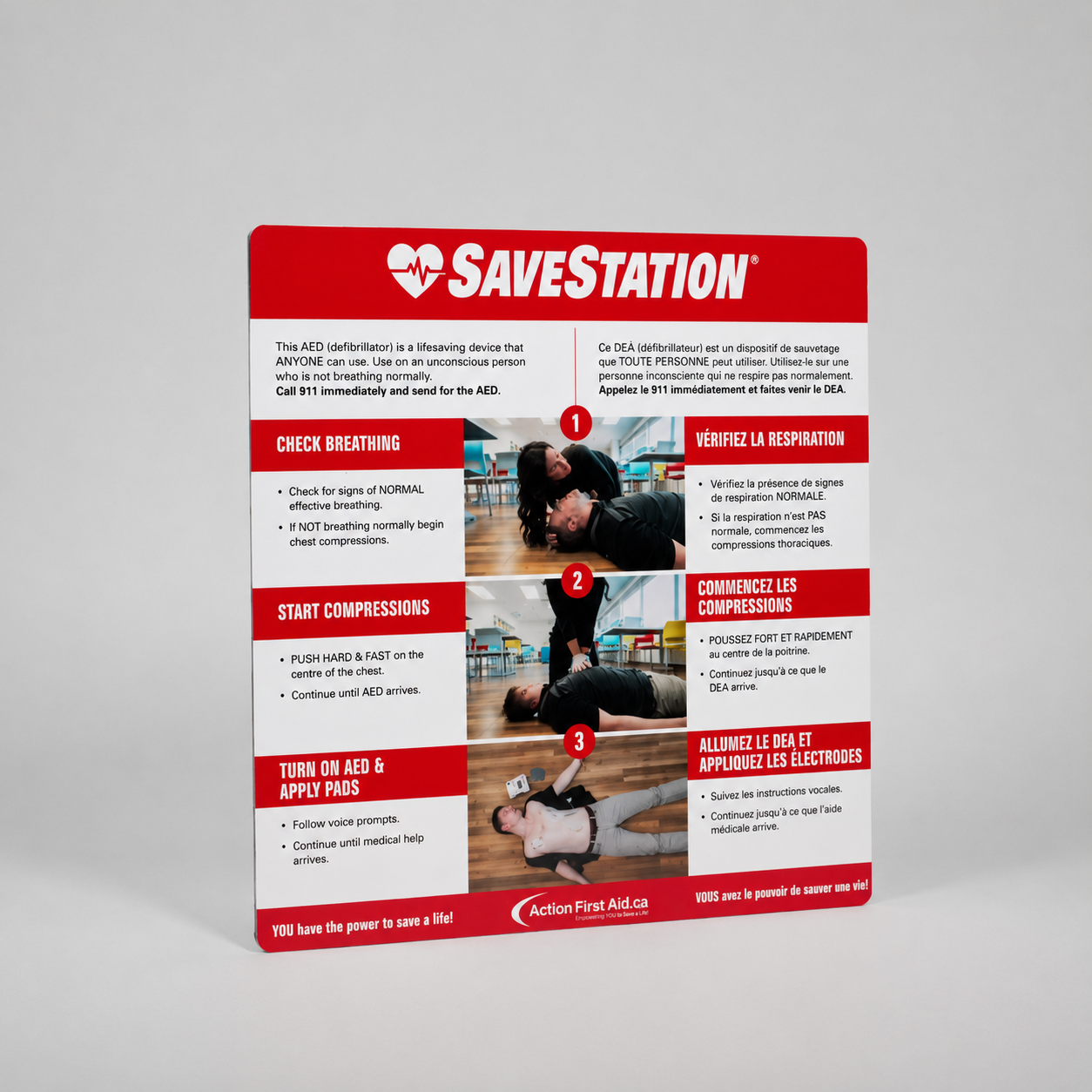 Savestation Outdoor CPR/Aed Instructional Wall Sign - Action First Aid
