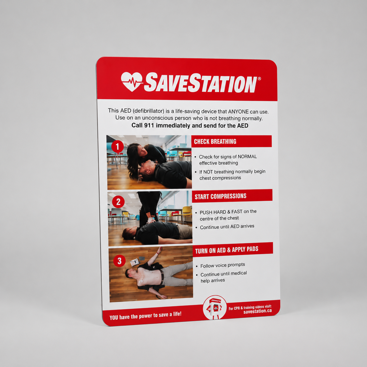 Savestation Outdoor CPR Instructional Wall Sign - Action First Aid