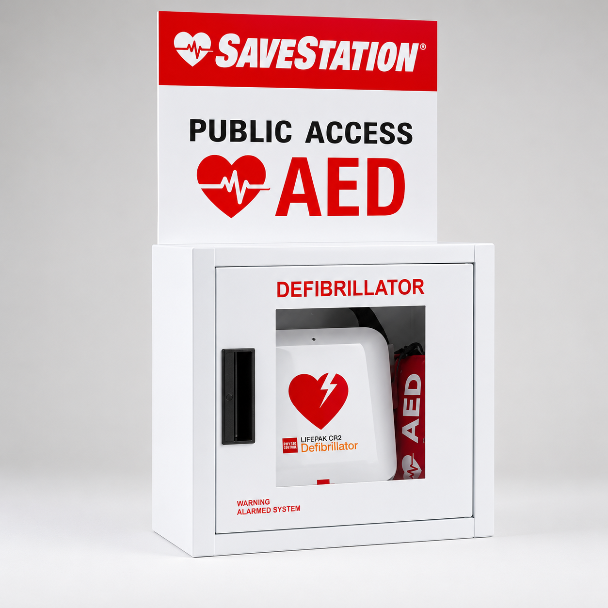 Savestation Alarm Cabinet Small Size With Lifepak CR2 WiFi Bundle - Action First Aid