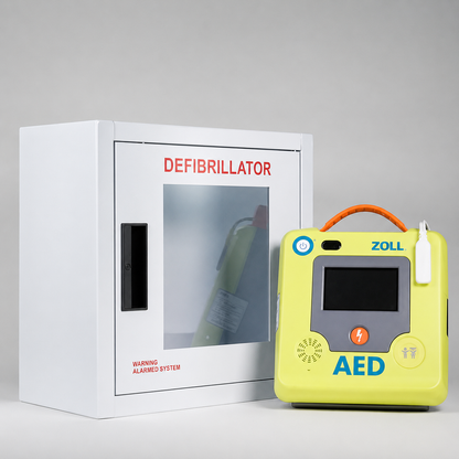 Savestation Alarm Cabinet Small Size With Zoll AED 3 Bundle - Action First Aid