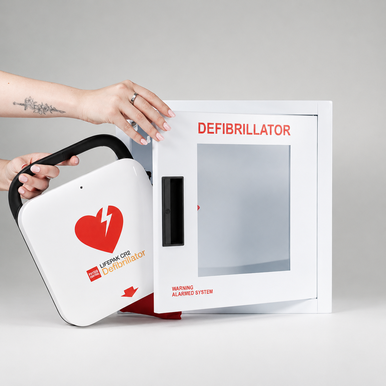 Physio-Control Lifepak CR2 WiFi Bundle Package With Savestation Alarm Cabinet - Action First Aid