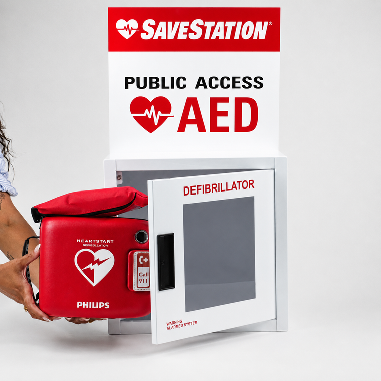 Savestation Alarm Cabinet With Philips Heartstart Frx Bundle - Action First Aid