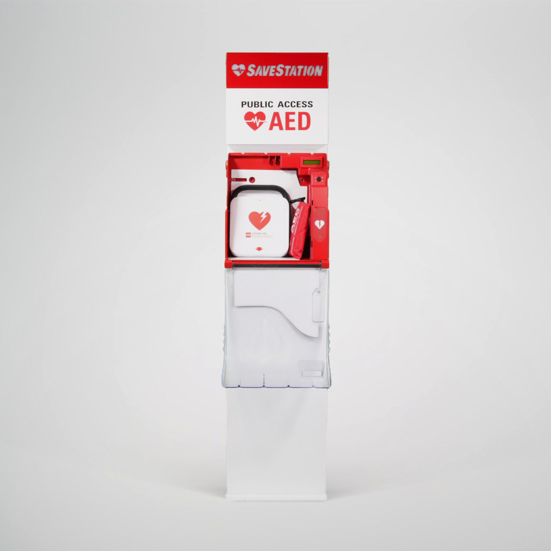 Savestation Free-Standing Tower With Space For Sponsor Advertising - Action First Aid