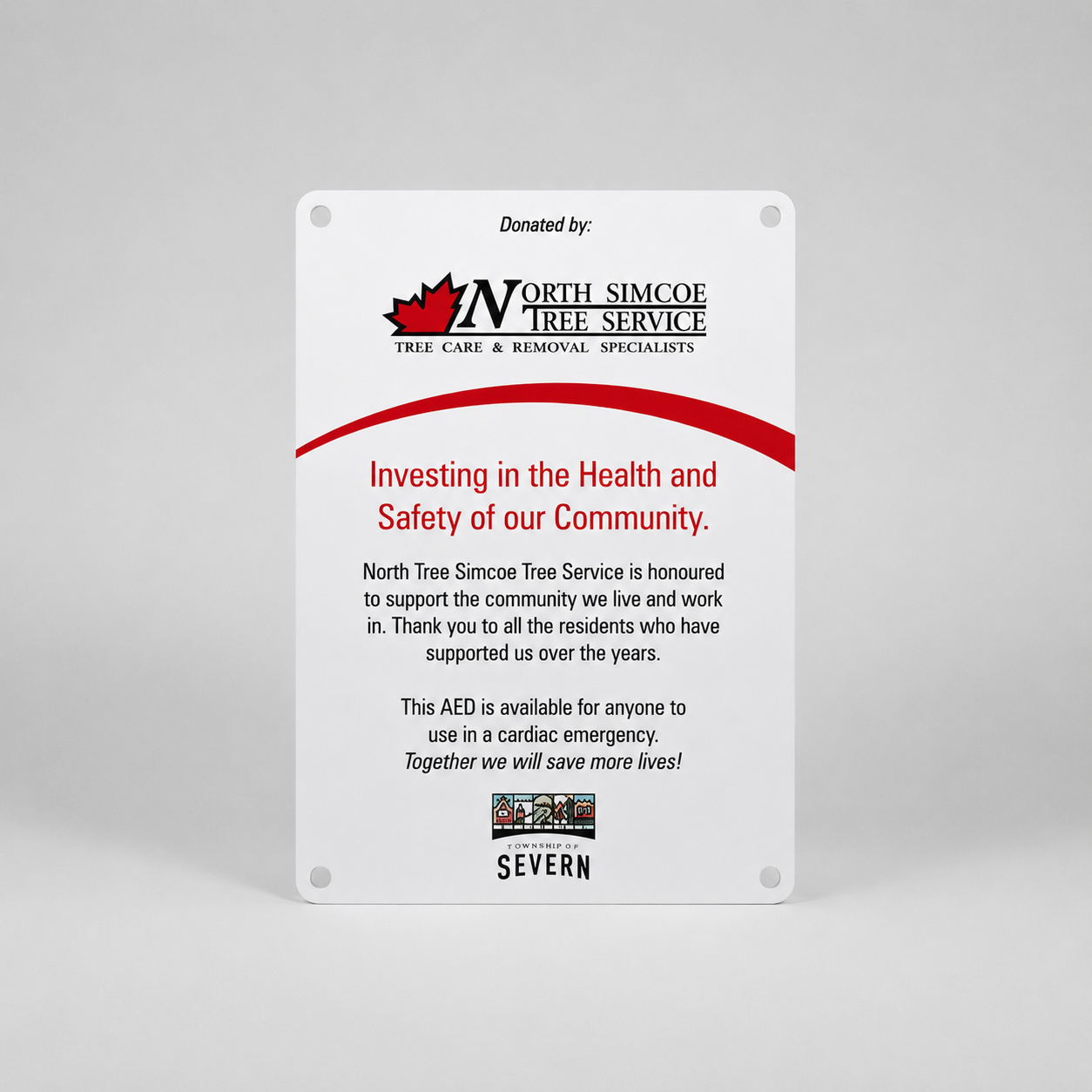 North Simcoe Tree Service Sponsorship Plaque - Action First Aid