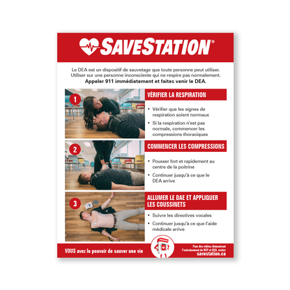 French SaveStation Outdoor CPR/AED Instructional Poster - Action First Aid