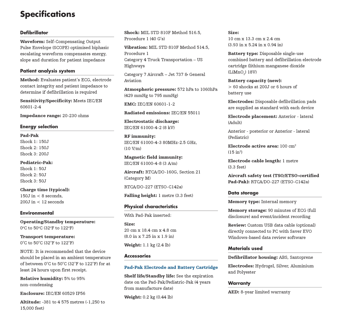 Heartsine Samaritan 360p Bundle Specifications - Action First Aid