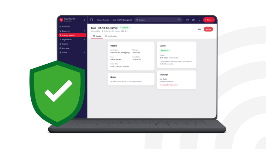 Ready For Action Training Records Dashboard For Distributors - Action First Aid